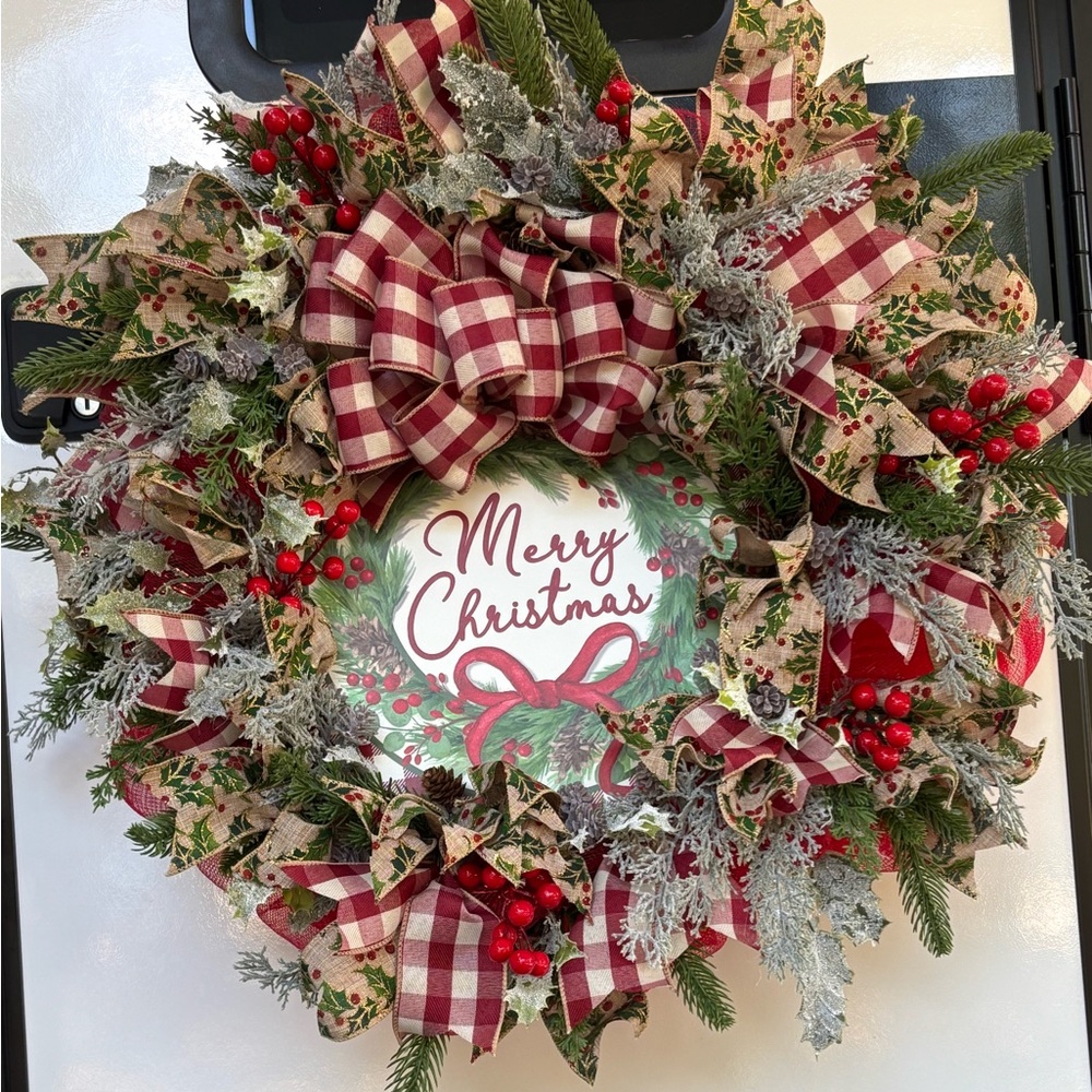 🚨Flash Sale🚨Festive Christmas Wreath with Red Plaid Bows